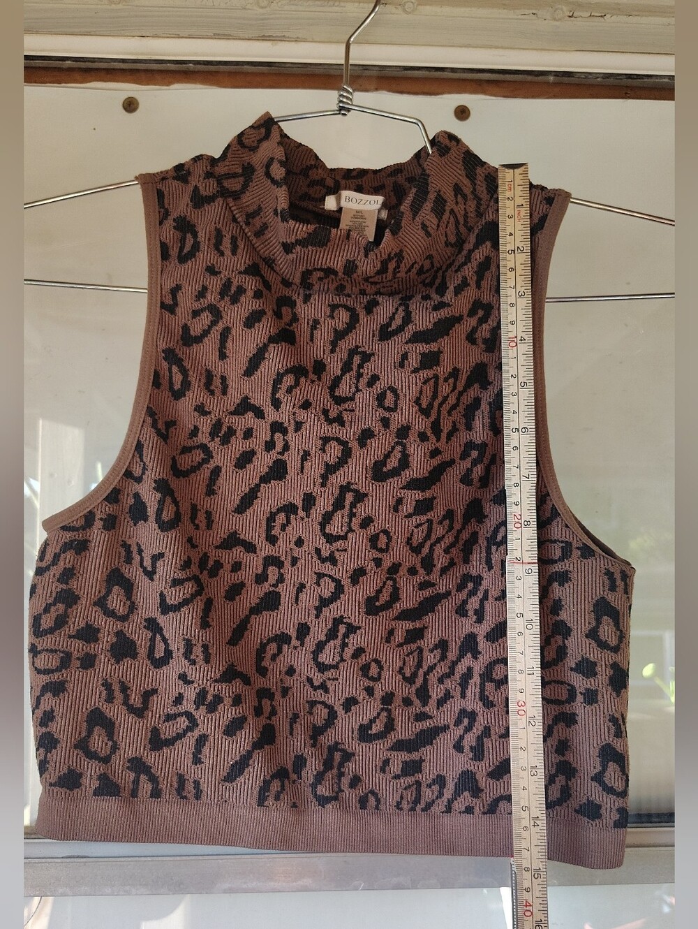 Bozzolo Brown and Black Leopard Print Sleeveless Mock Neck Crop Top